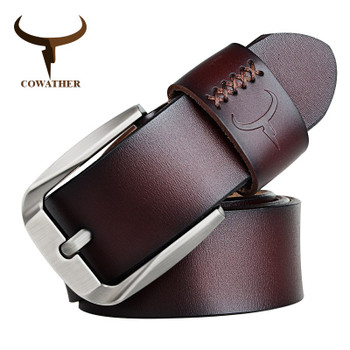 COWATHER cow genuine leather men belts pin buckle for male black brown coffee high quality alloy new arrival