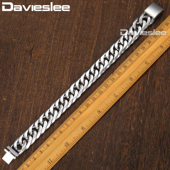 Davieslee Curb Cuban Link Men's Bracelet Chain 316L Stainless Steel Gold Silver 16mm DHBM115