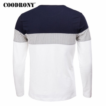 COODRONY T-Shirt Men 2018 Spring Autumn New Long Sleeve O-Neck T Shirt Men Brand Clothing Fashion Patchwork Cotton Tee Tops 7622