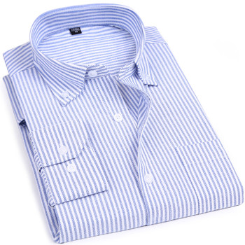 Men's Striped Oxford Spinning Casual Long Sleeve Shirt Blue Comfortable breathable Collar Button Design 2018 Spring Autumn New