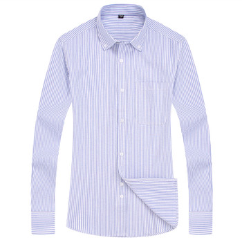 Men's Striped Oxford Spinning Casual Long Sleeve Shirt Blue Comfortable breathable Collar Button Design 2018 Spring Autumn New