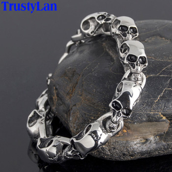 TrustyLan Stainless Steel Mens Friendship Bracelets Punk &amp; Hippe's Skulls Chain Bracelet Masculine Jewelry Halloween Accessories