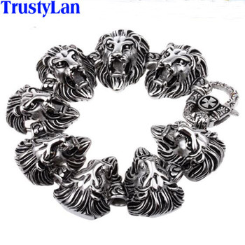 TrustyLan Animal Lion Head Jewelry Accessories Gothic Cool Stainless Steel Mens Bracelets Bangles Rock Punk Bracelet Brazalet