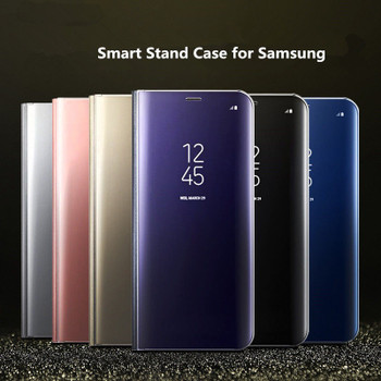 For Samsung Galaxy S6 S7 edge S8 S9 Plus Note 8 Luxury Flip Stand Clear View Smart Mirror Back Cover For J3 J5 J7 2017 EU Case