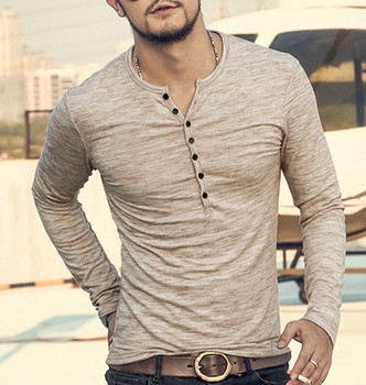 New Men Henley Shirt 2018 new Tee Tops Long Sleeve Stylish Slim Fit T-shirt Button placket Casual men Outwears Popular Design