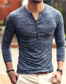 New Men Henley Shirt 2018 new Tee Tops Long Sleeve Stylish Slim Fit T-shirt Button placket Casual men Outwears Popular Design