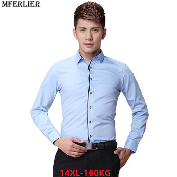 MFERLIER men formal shirt long sleeve large size big 6XL 7XL 8XL office shirt formal Business blue 9XL 10XL 12XL dress shirts 48