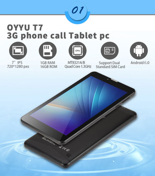 3G Phone Call Tablet pc Android 6.0 OYYU T7 MT8321A/B Quad Core 1.3GHz 1G RAM+16GB ROM WiFi Bluetooth 7 inch Screen tabletBlack 