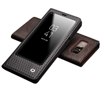 QIALINO for Samsung Note 8 Cases Smart View Flip Genuine Leather Window Cover for Samsung Note8 Case