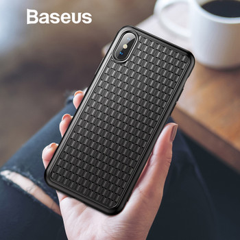 Baseus Luxury Weaving Case For iPhone Xs Xs Max XR 2018 Elegant Grid Pattern Soft Silicone Phone Case For iPhone Xs XR Cover