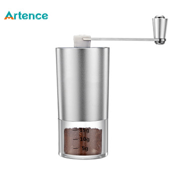 Mini Manual Coffee Grinder with Transparent Body Adjustable Ceramic Millstone Coffee Burr Mill for Home Office Travelling