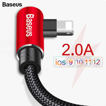 Baseus 90 Degree USB Cable For iPhone XS Max XR X 8 7 6 6s 5 5S iPad Fast Charging Charger Data Cord Adapter Mobile Phone Cable
