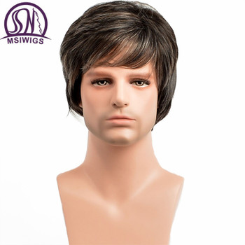 MSIWIGS Straight Short Synthetic Men Wigs Heat Resistant Male Natural Hair Ombre Man Wig 