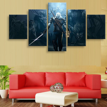 5 Piece The Witcher 3 Game Characters Landscape Posters Painting on Canvas for Home Decor