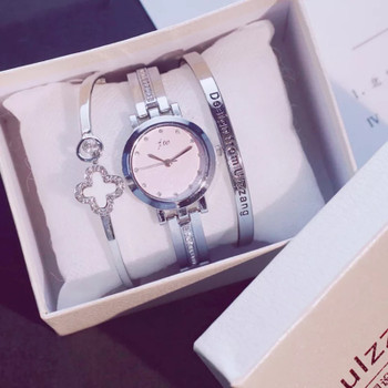 2018 Fashion Gold Lady Wristwatch Luxury Simple Women Bracelet Watches Casual Stylish Female Gift Clock 3 Pcs set  Ulzzang Style