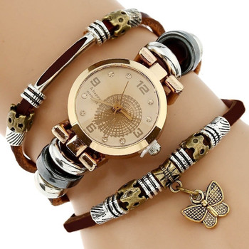 Gnova Platinum Top Women Premium Genuine Leather Watch Triple Bracelet Watch Butterfly Charm Wristwatch Fashion Para Femme A581