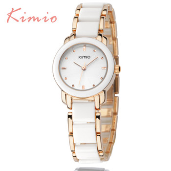 Kimio 2018 Brand Ladies Imitation Ceramic Watch Luxury Gold Bracelet Watches with Fine Alloy Strap Women Dress Watch Gift Box