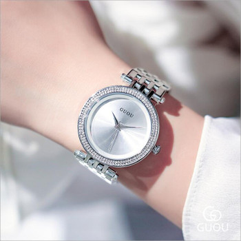 GUOU Watch Fashion Exquisite Quartz Women Watches Top Luxury Band Silver Steel Bracelet Watch Women reloj mujer relogio feminino