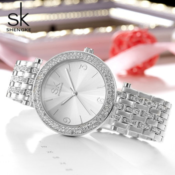 Gift SK Luxury Women Watch Crystal Sliver Dial Fashion Design Bracelet Watches Ladies Women wristWatch Relogio Feminino Shengke