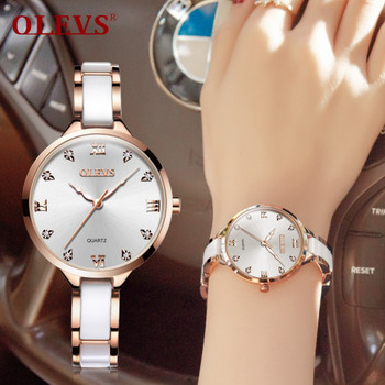 OLEVS Women Luxury Watch Female Rose Gold Elegant Diamond Ladies Quartz Wrist Watch Waterproof Ceramic Watch Reloj Mujer Gift