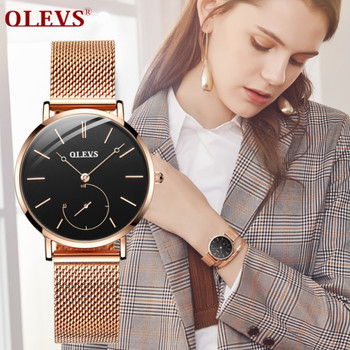  Reloj Mujer Fashion Wrist Quartz Watch Women Black Casual Ladies Dress Watches Rose Gold Mesh Stainless Steel Female Clock Uhr