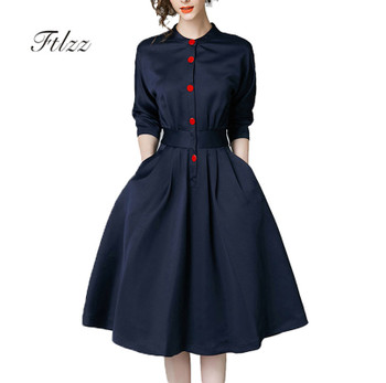 New Spring Autumn Vintage Dresses Women Slim 3/4 Sleeve A Line Office Wear Dress Elegant Laides Ol Work Business Dresses