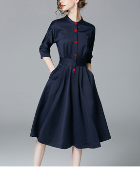 New Spring Autumn Vintage Dresses Women Slim 3/4 Sleeve A Line Office Wear Dress Elegant Laides Ol Work Business Dresses