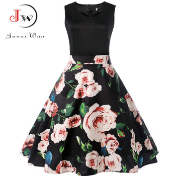 V Neck Sexy 2024 Summer Dress Women Floral Print Patchwork Vintage Dress Hepburn 50s Elegant Party Dresses Plus Size Sundress