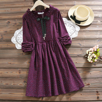 2018 New Cute Women Spring Autumn Mini Dress Ruffled Collar Polka Dot Printed Female Tunic Long Sleeve Vintage Robe Dress