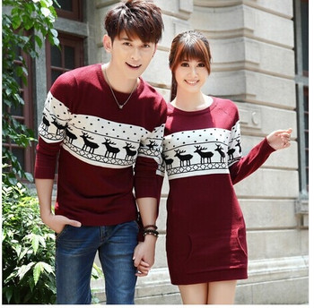SMTHMA 2019 winter Runway men's /women long sleeve Wine red  pullovers matching deer couple christmas New Year sweaters