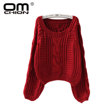 OMCHION New 2018 Autumn Winter Twist Soft Casual Women Sweaters And Pullovers Lantern Sleeve Short Sweater Loose Pull Femme SW96