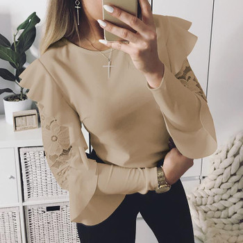 Lace Patchwork Blouse Elegant Work Ruffle Blusas Mujer Long Sleeve Women Tops Casual Ladies Shirt WS5317X