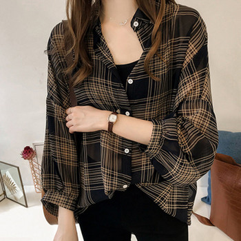 2019 Autumn Chic Plaid Shirts Women Batwing Sleeve Chiffon Blouses Casual Chemise Femme Tops Plus Size Tartan Blusas Mujer