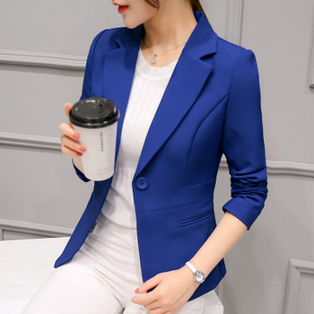 2018 Women's Blazer Pink Long Sleeve Blazers Solid One Button Coat Slim Office Lady Jacket Female Tops Suit Blazer Femme Jackets