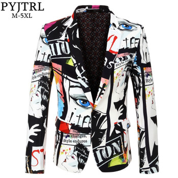  PYJTRL Brand 2018 New Tide Mens Fashion Print Blazer Design Plus Size Hip Hot Casual Male Slim Fit Suit Jacket Singer Costume
