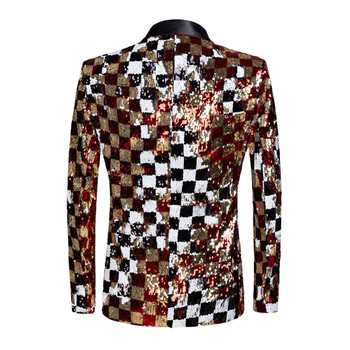 PYJTRL Brand New Men Double-sided Colorful Plaid Red Gold White Black Sequins Blazer Design DJ Singer Suit Jacket Fashion Outfit