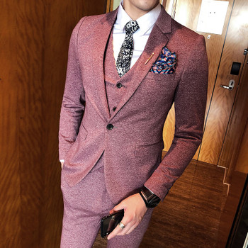 Elegant Men Suits 2018 New Vintage Classic Suit Pink Coffee Grey Suit Vestito Uomo Smoking Masculino Banquet Wedding Prom Suit 
