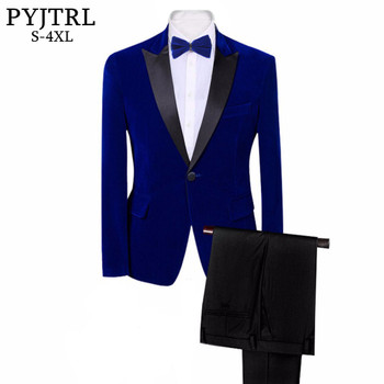 PYJTRL Brand Mens Classic 3 Pieces Set Velvet Suits Stylish Burgundy Royal Blue Black Wedding Groom Slim Fit Tuxedo Prom Costume