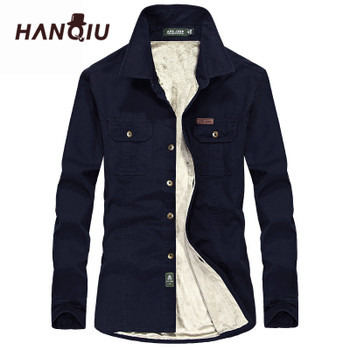 HANQIU Winter Warm Shirts Men Long Sleeve Autumn Winter Men Coat Flannel Thick Dress Shirts Fashion Quality Fleece Men Shirt