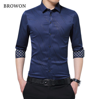 BROWON New Arrival Plus Size Mens Formal Shirts Meteor Print Long Sleeve Blouse Shirts for Men M - 5XL Imported Shirt Men