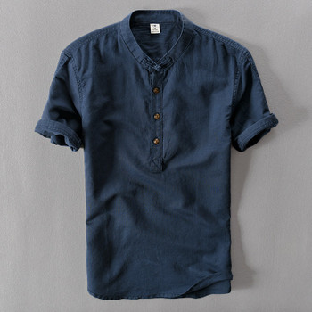 2018 New Summer Brand Shirt Men Short Sleeve Loose Thin Cotton Linen Shirt Male Fashion Solid Color Trend O-Neck Tees 