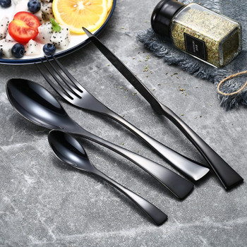 Wholesale 24Pcs/set Stainless Steel Black Cutlery Set Dinnerware Tableware Silverware Sets Dinner Knife and Fork Drop Shipping