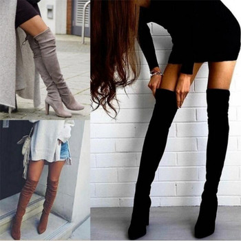 Women's warm boots 2018 autumn and winter new pointed thick with side zipper over the knee boots elastic boots women's shoes