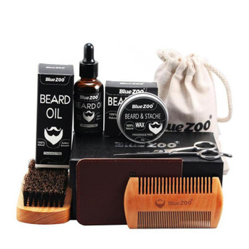 Men Beard Oil Kit With Beard Oil,Wax,Comb,Brush,Bag,Beard Cream Scissors Grooming Trimming Male Styling Shaping Moisturizing Set