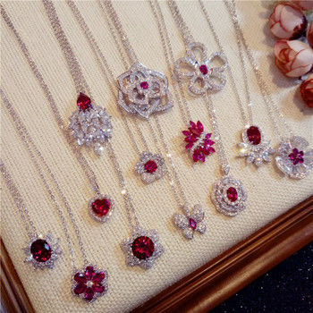 Necklace Pendants For Women Clavicle Chain Ruby S925 Sterling Silver Luxury Hyperbole Pendant Rose Red Fine Jewelry Accessories