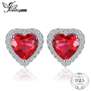 JewelryPalace Heart 4ct Pigeon Blood Red Ruby Stud Earrings Solid 925 Sterling Silver Jewelry For Women Fashion Wedding Earrings