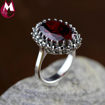 Natural Red Garnet Gemstone Rings For Women 925 Sterling Silver Wedding Rings Fine Jewelry Gifts Vintage Ruby Red Stone SR52