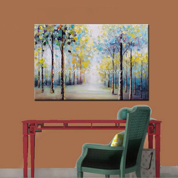 Mintura Art Large Size Hand Painted Trees Landscape Oil Painting on Canvas Wall Art Pictures For Living Room Home Decor No Frame