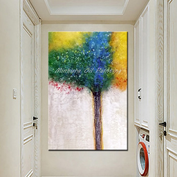 Mintura Art Large Size Hand Painted Life Tree Oil Painting on Canvas Wall Art Pictures For Living Room Wall Decoration No Frame