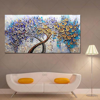 Handmade Modern Abstract Landscape Canvas Oil Paintings Wall Art Golden Tree Pictures For Living Room Christmas Home Decor